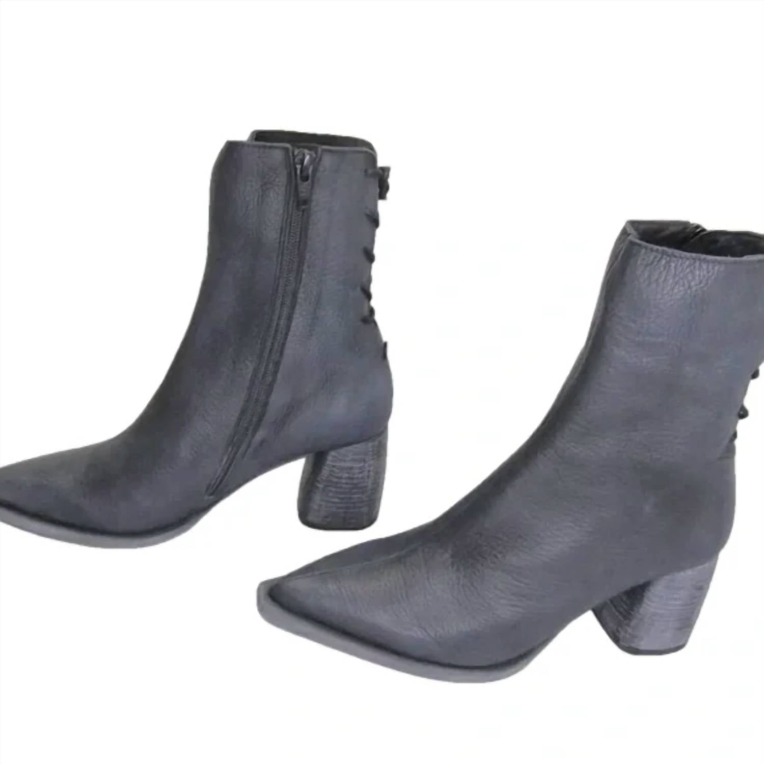 Free People Women's Livia Pointed Toe Side Zip Backlace Boots in faded black - women's shoe
