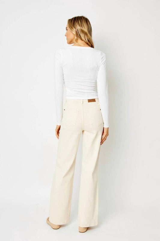 Judy Blue - High Waist Garment Crochet Patches Wide Leg Jeans