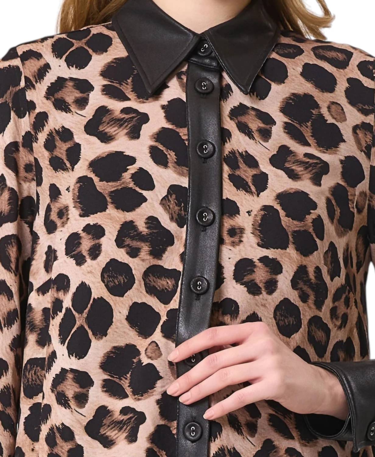 Angel Apparel - Animal Print Shirt With Vegan Leather Trim