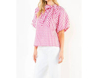 Thml - Main Street Style Gingham Puff Sleeve Tie Top