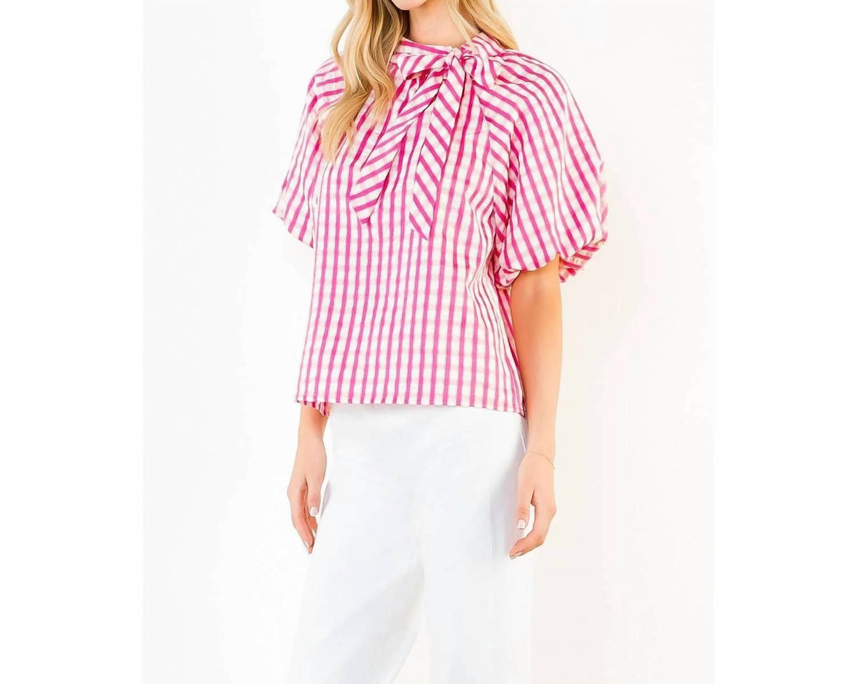 Thml - Main Street Style Gingham Puff Sleeve Tie Top
