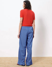 FRNCH Edeline Trouser Pant in blue red - women's pants - detail view