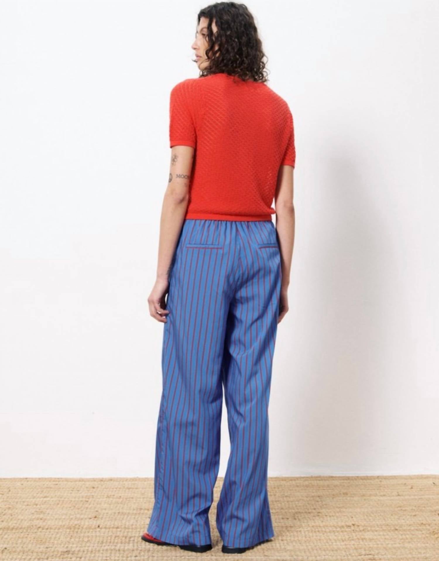 FRNCH Edeline Trouser Pant in blue red - women's pants - detail view