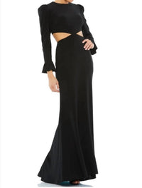 Mac Duggal - Long Sleeve Puff Shoulder Cut Out Gown