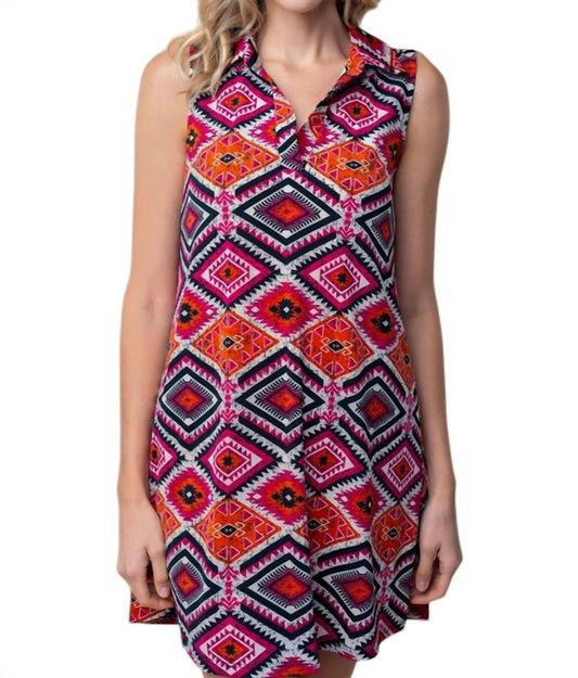 White Birch - Sleeveless Aztec Print Knit Dress