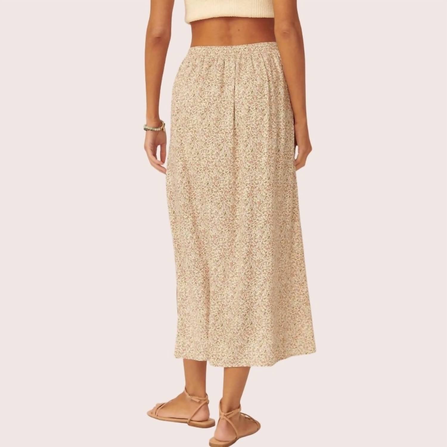 PROMESA Cora Floral Ruched Side Slit Skirt in multi - women's skirt - detail view