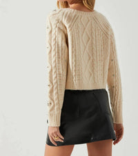 ASTR Crystal Embellished Long Sleeve Sweater in cream - women's sweater - detail view