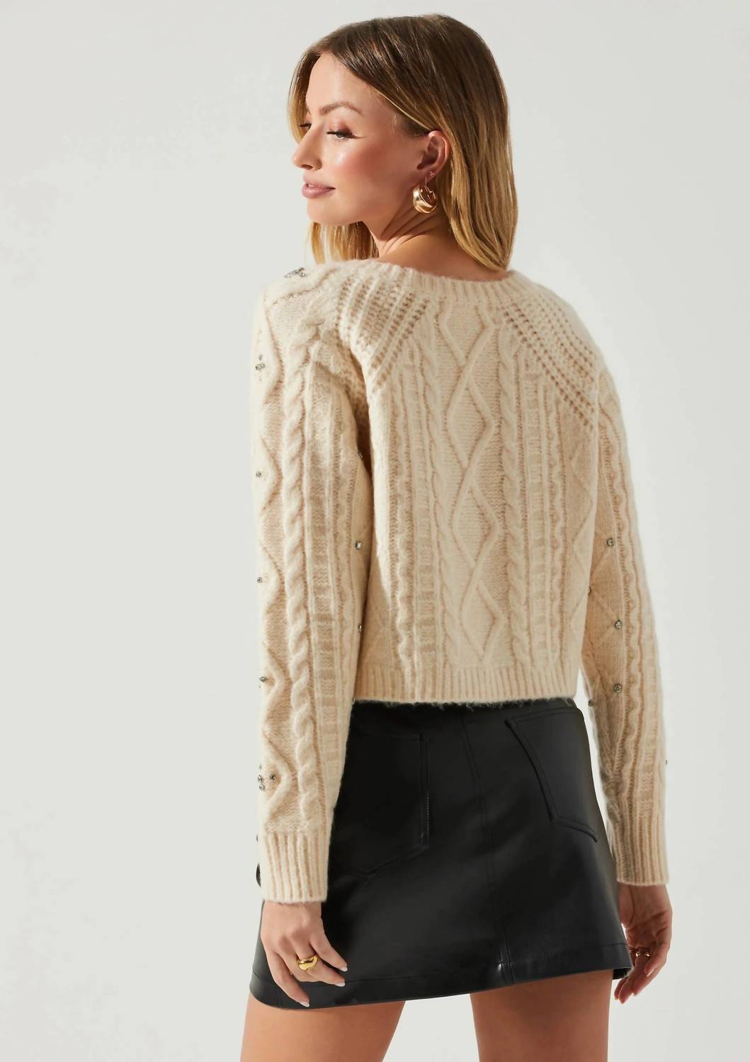 ASTR Crystal Embellished Long Sleeve Sweater in cream - women's sweater - alternate view