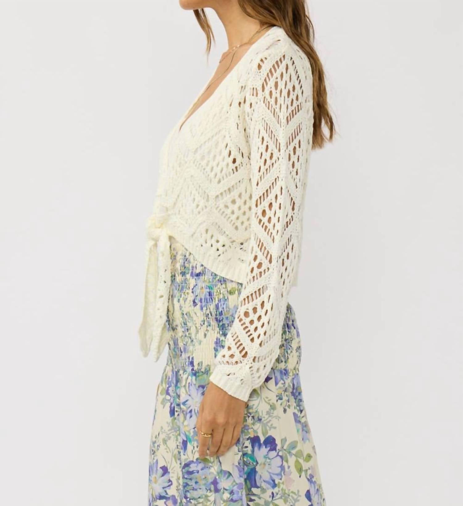 Lovestitch - Women's Open Crochet Tie Front Top