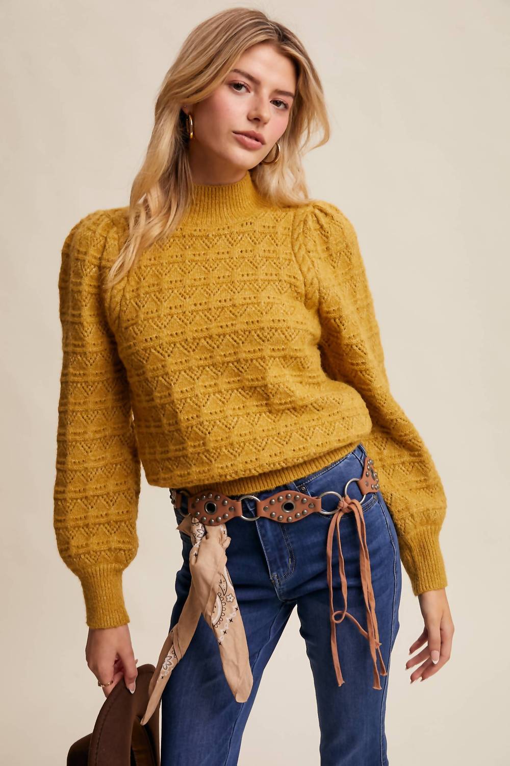 Listicle - Pointelle Puff Sleeve Sweater
