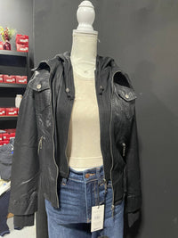 Coalition LA Women's Hooded Leather Jacket in black - women's jacket