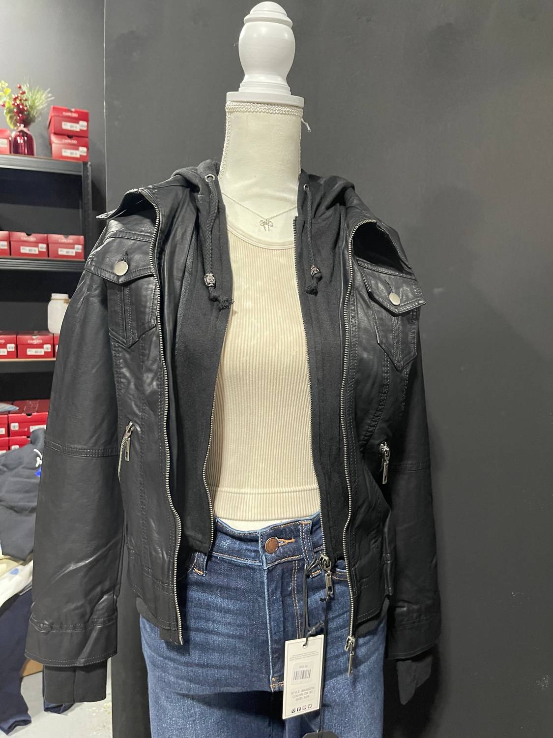 Coalition LA Women's Hooded Leather Jacket in black - women's jacket