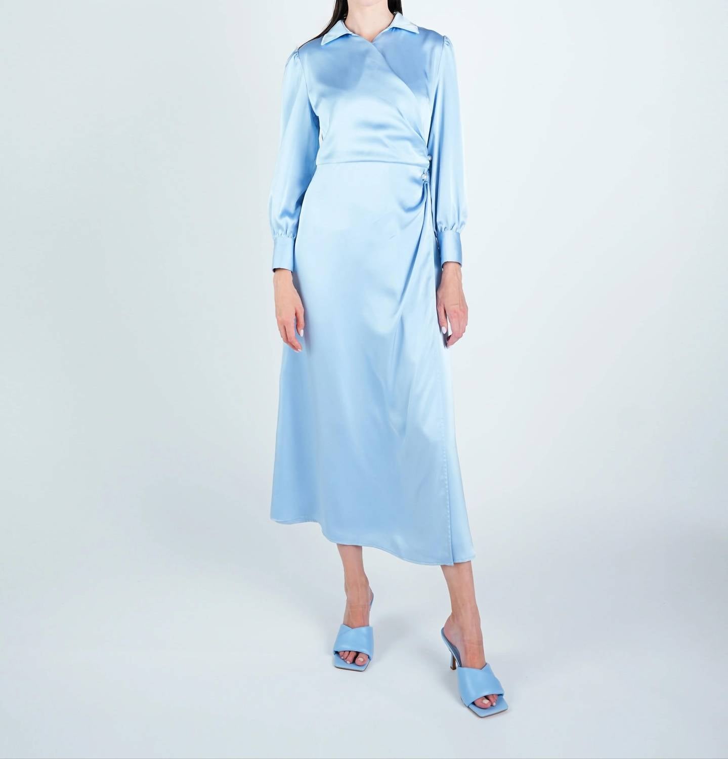 John Abgin - Satin Wrap Pearl Detail Maxi Dress