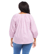 Karen Kane Selina Stripe Shirt - Plus in fuchsia - women's long sleeve top - detail view