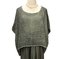 Tempo Paris - Women's Linen Scoop Neck Poncho Blouse