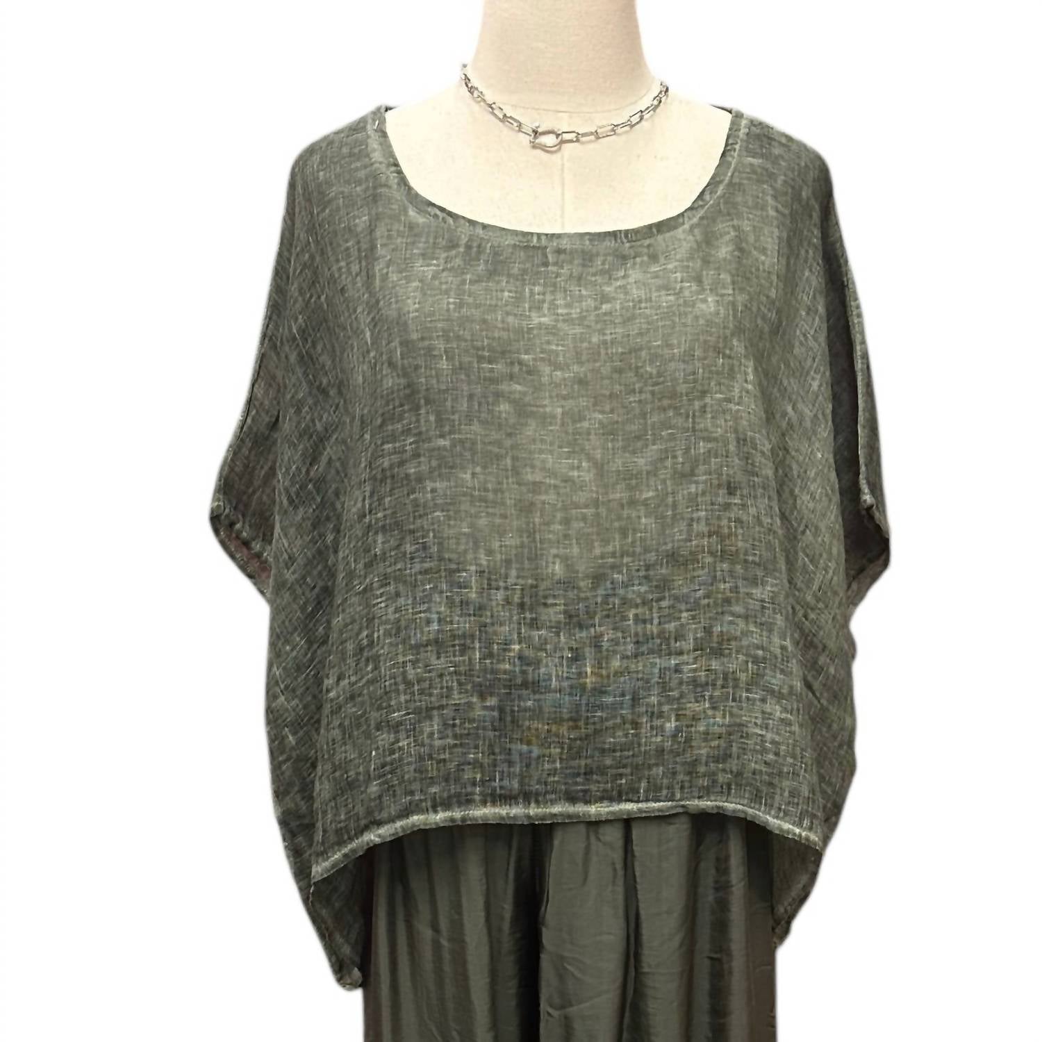 Tempo Paris - Women's Linen Scoop Neck Poncho Blouse