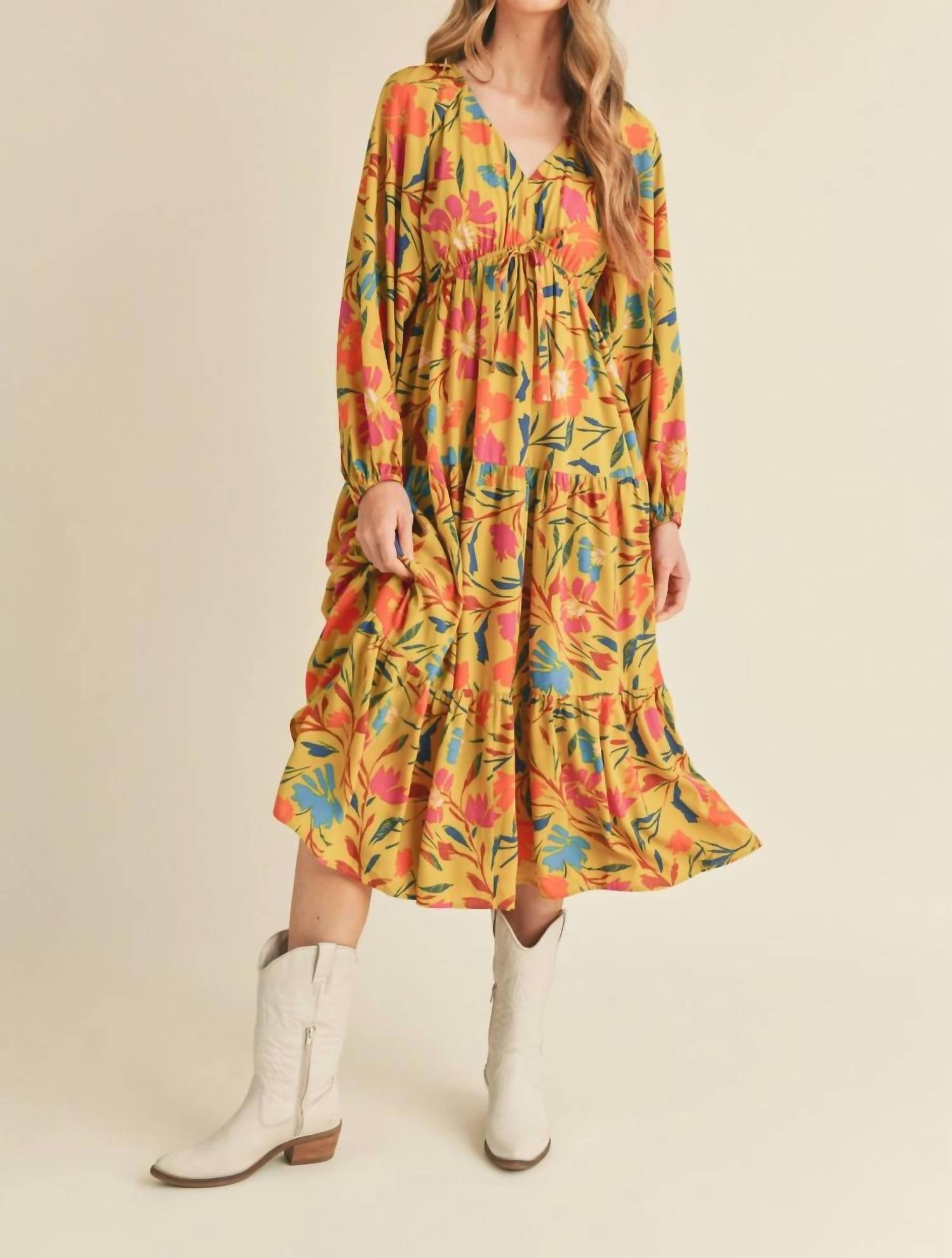 &Merci - Tiered Long Sleeve Midi Dress