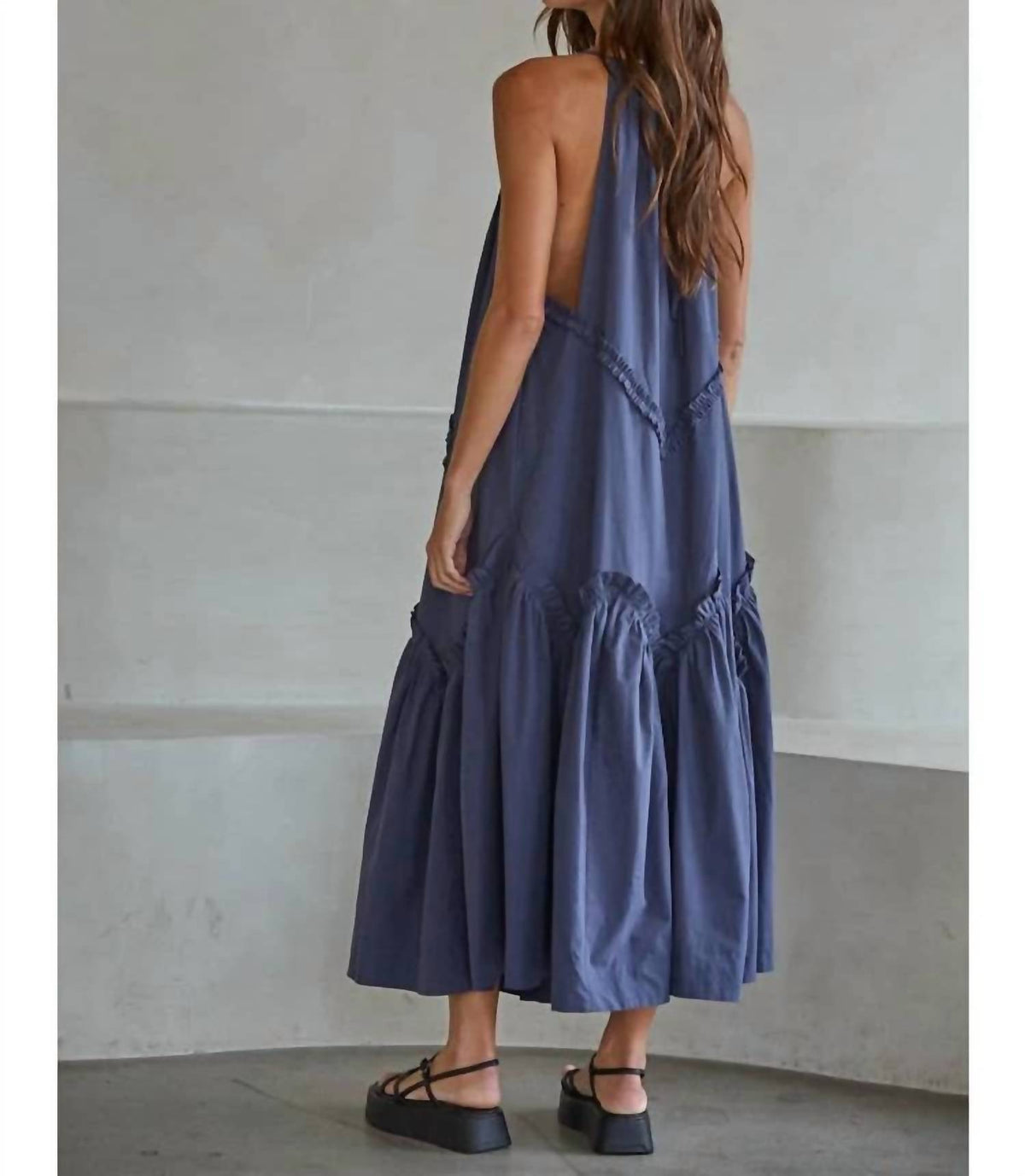 By Together - Gabriella V Neck Ruffle Trim Maxi Dress
