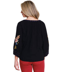 Tru Luxe - EMBROIDERED SPLIT NECK TOP