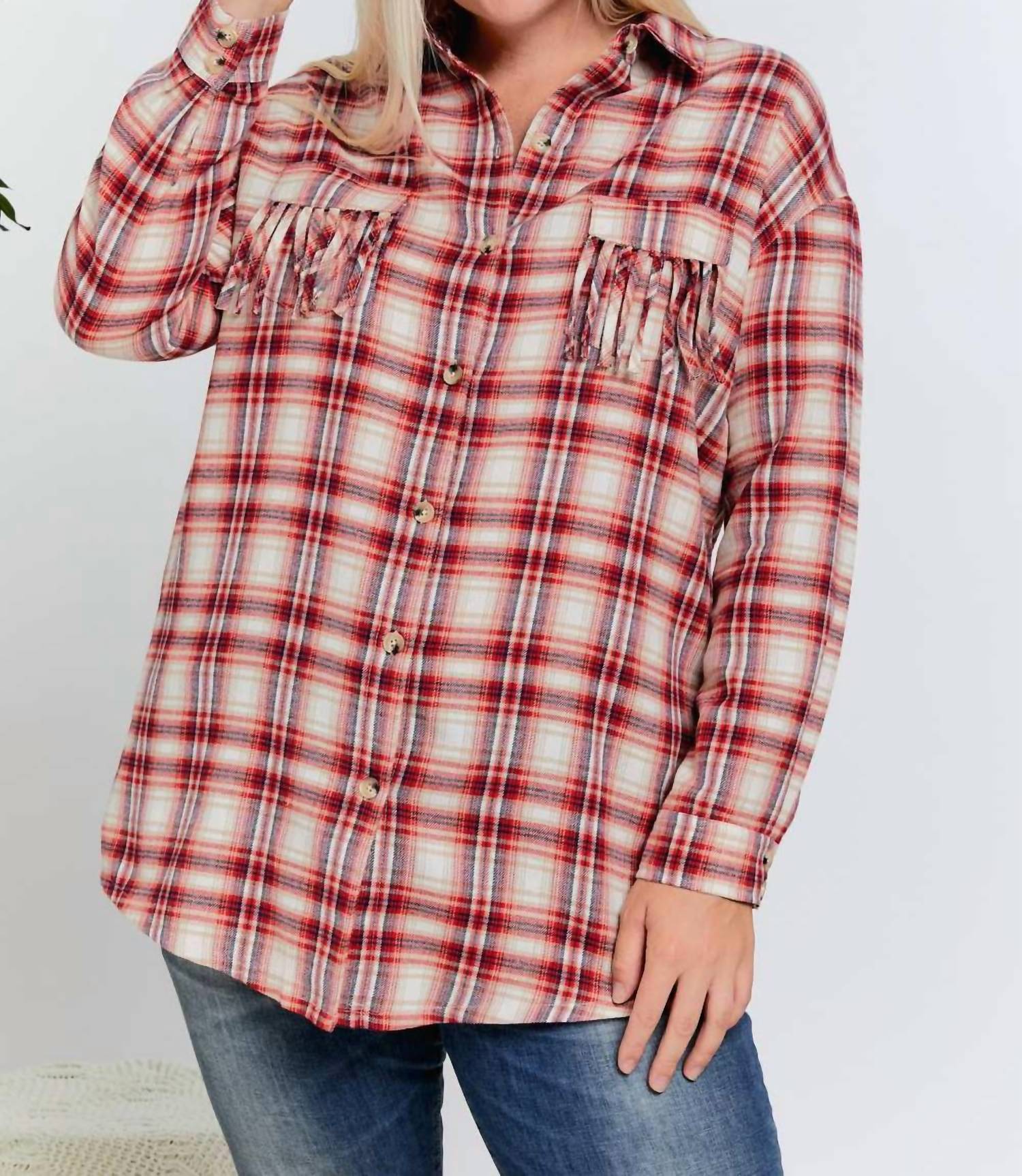 Davi & Dani - Plaid Button Up Plus Shirt
