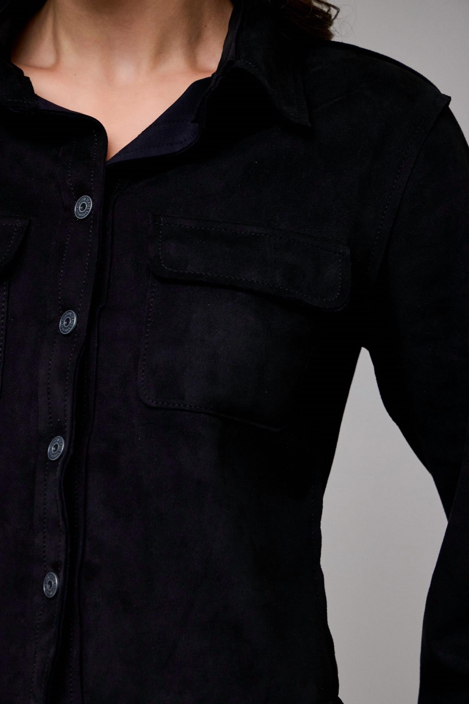 Hidden - Suede Shrunken Button-up Shirt