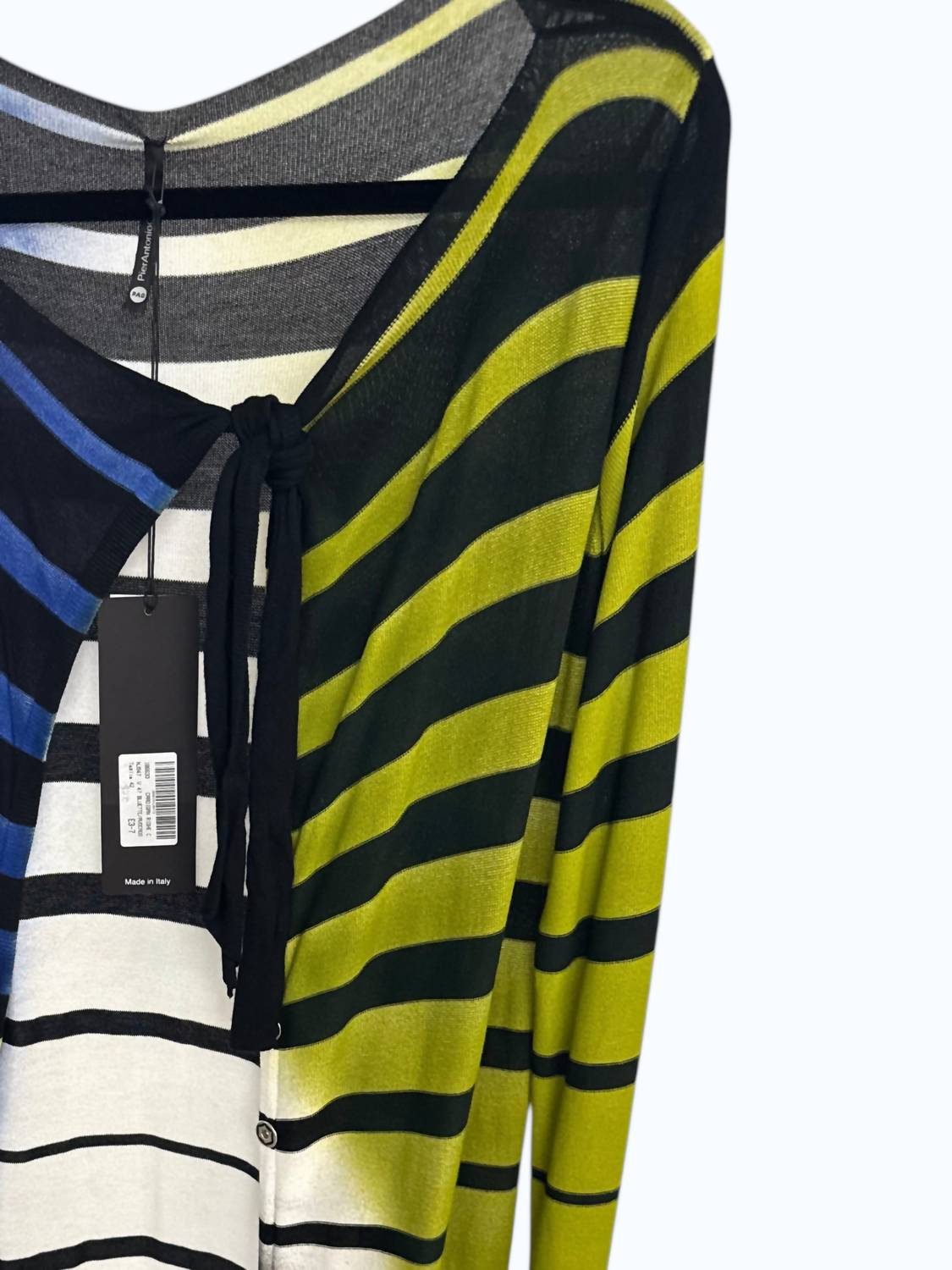 Pier Antonio Gaspari Women's Striped Cardigan in bluette avocado - women's cardigan - detail view