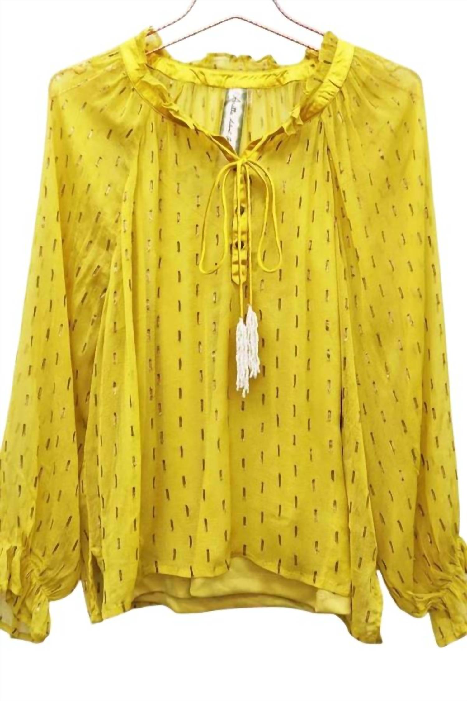 Aratta Women's Beaded Tassel Chiffon Blouse With Cami in mustard - women's blouse