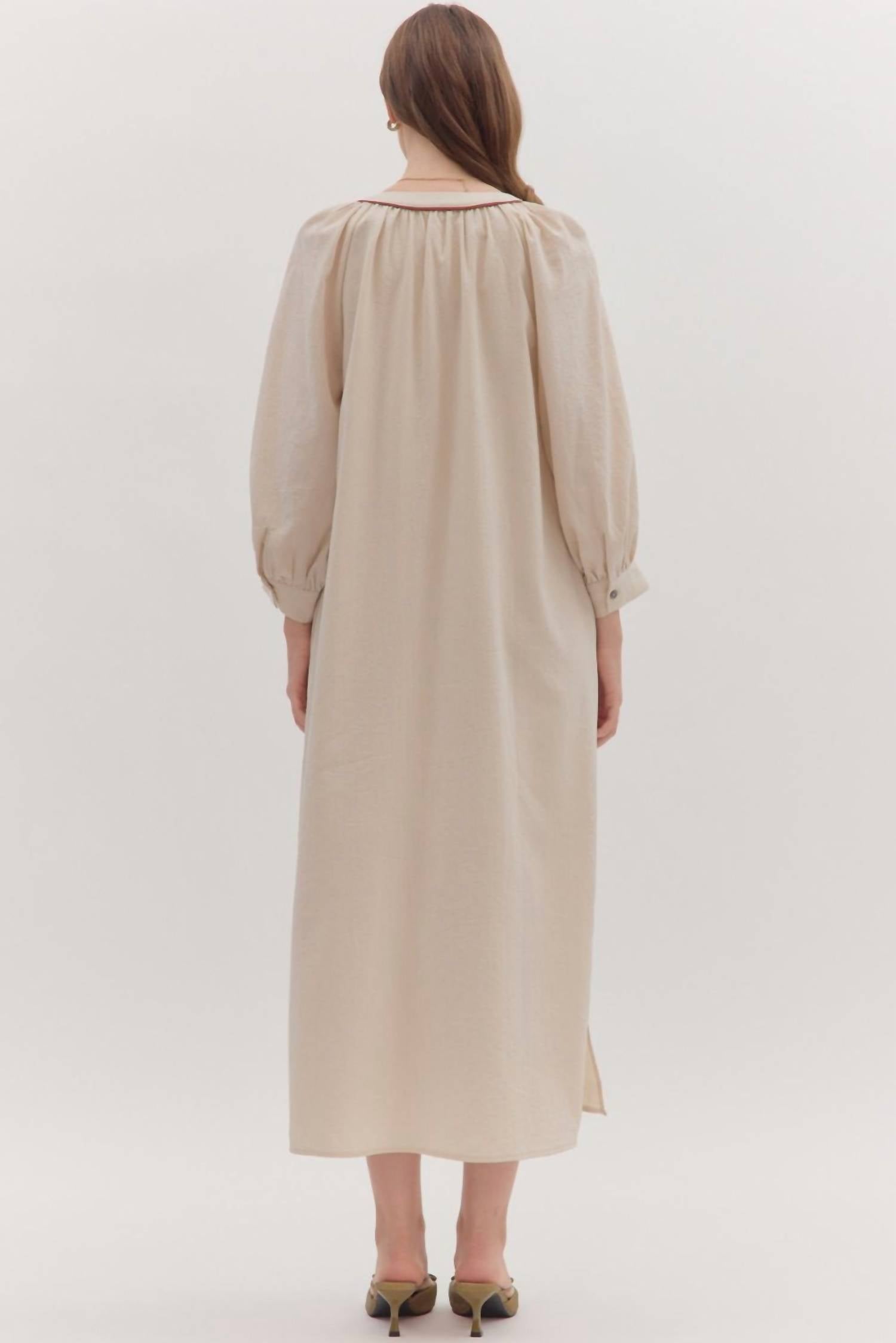 Entro - Embroidered Floral Long Sleeve Maxi Dress