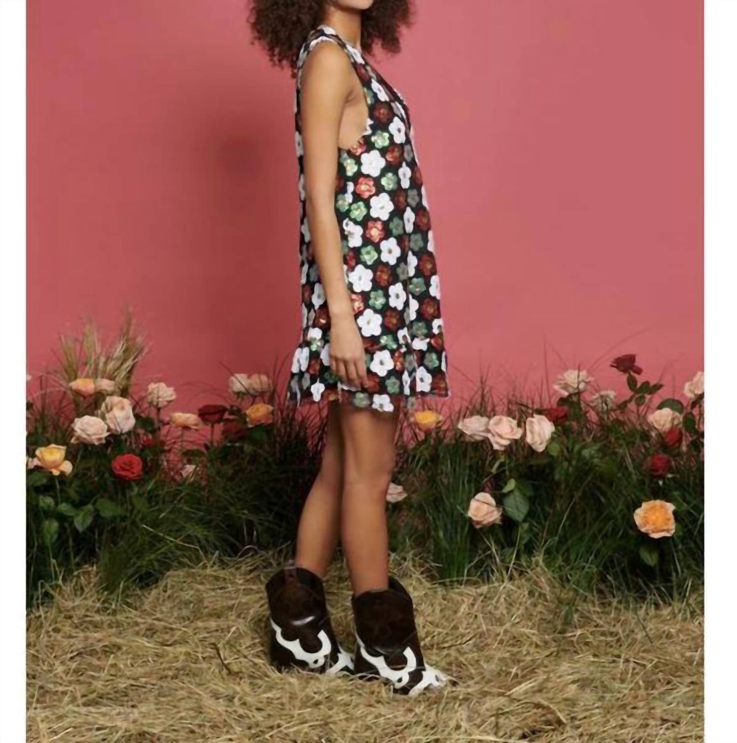 SISTER JANE Hillside Floral V-neck Sequin Mini Dress in black multi - women's dress - alternate view