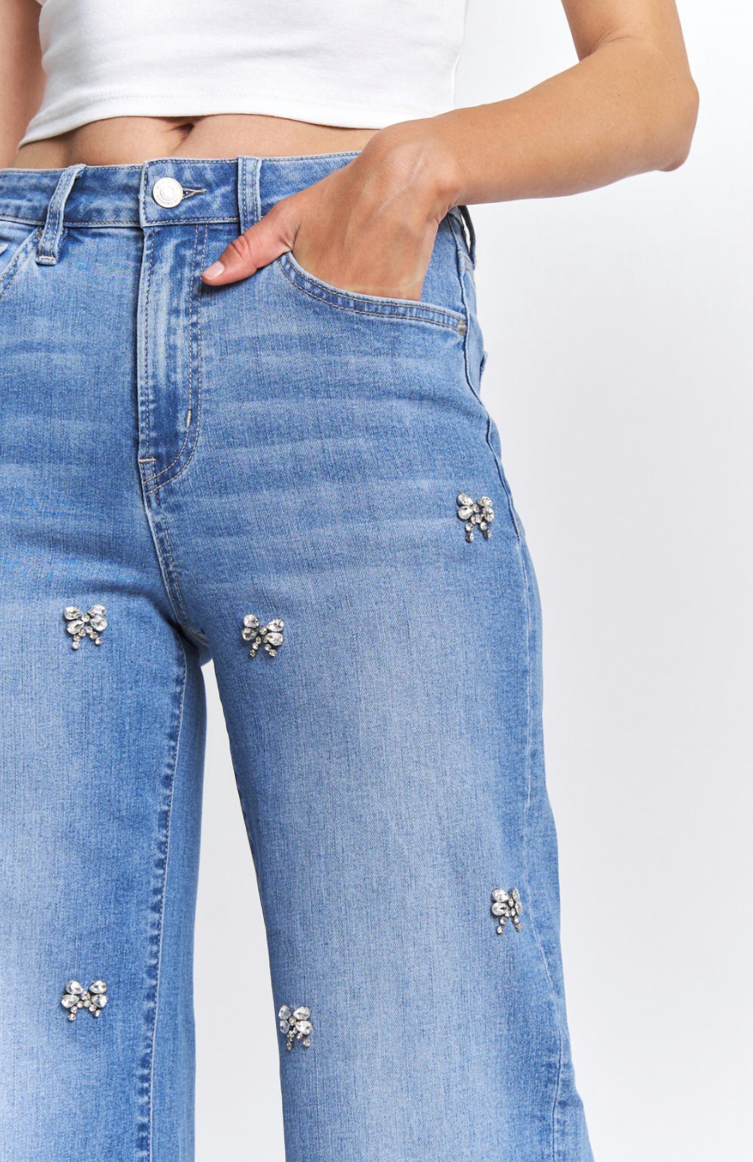 Mica Denim - High Rise Wide Leg Embellishment Jeans