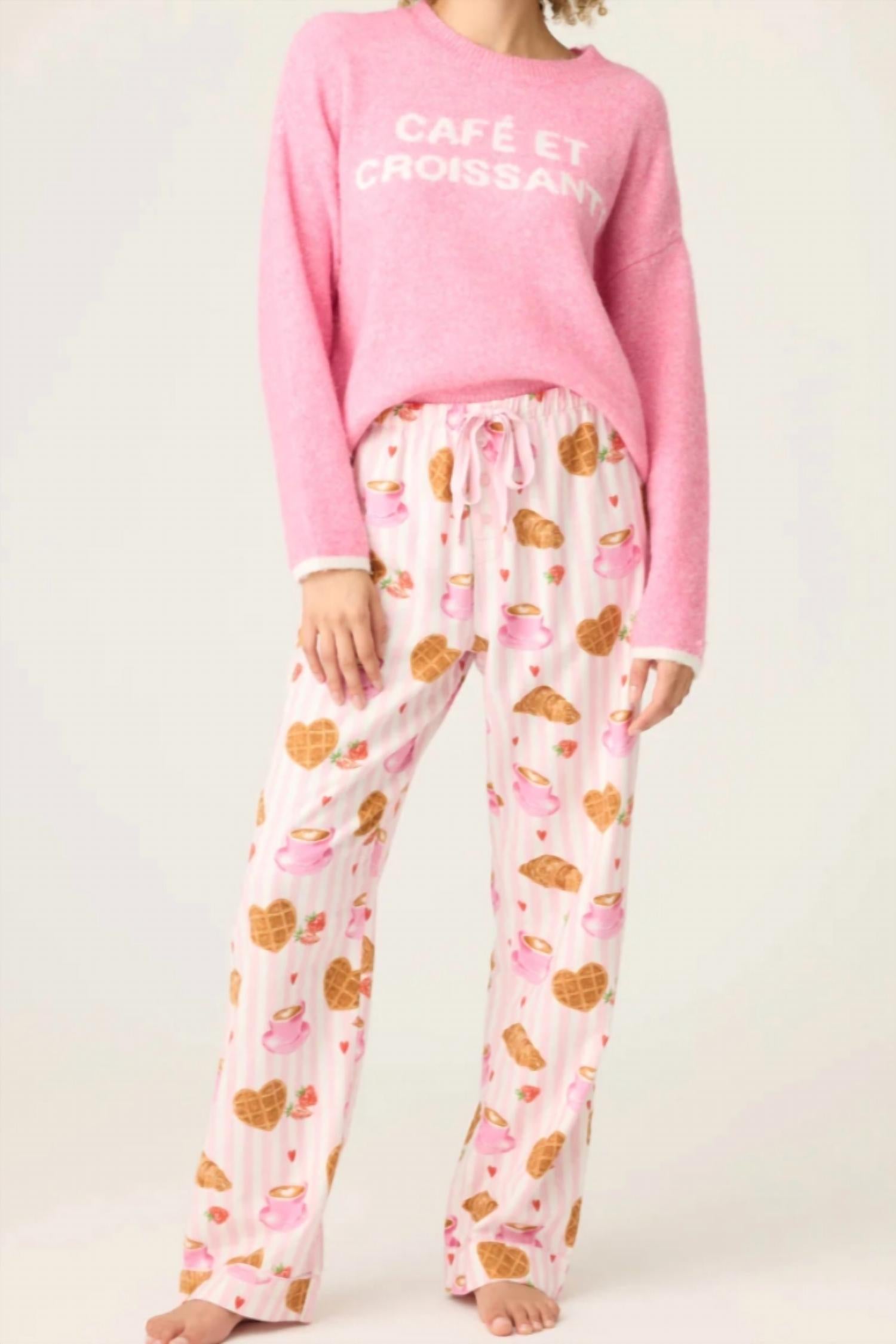 PJ Salvage Brunch Club Breakfast Print Flannel Pants in pink - women's pants