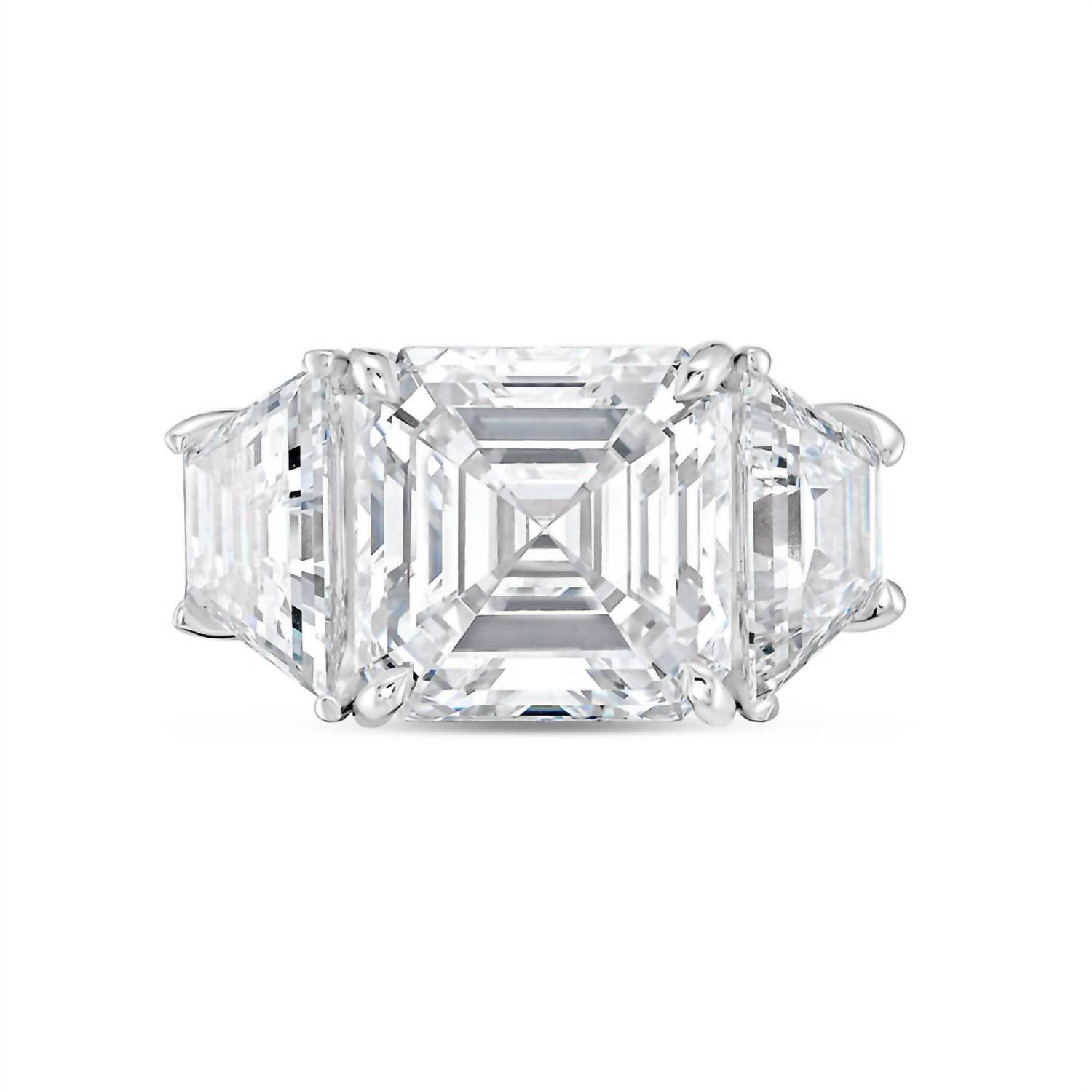 Diana M Jewels - 6.00cts Asscher-cut Lab-grown Diamond Ring With 0.80cts Trapezoid Side Stones