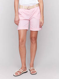 CHARLIE B Women's Roll Up Cuff And Belt Short in begonia - women's shorts
