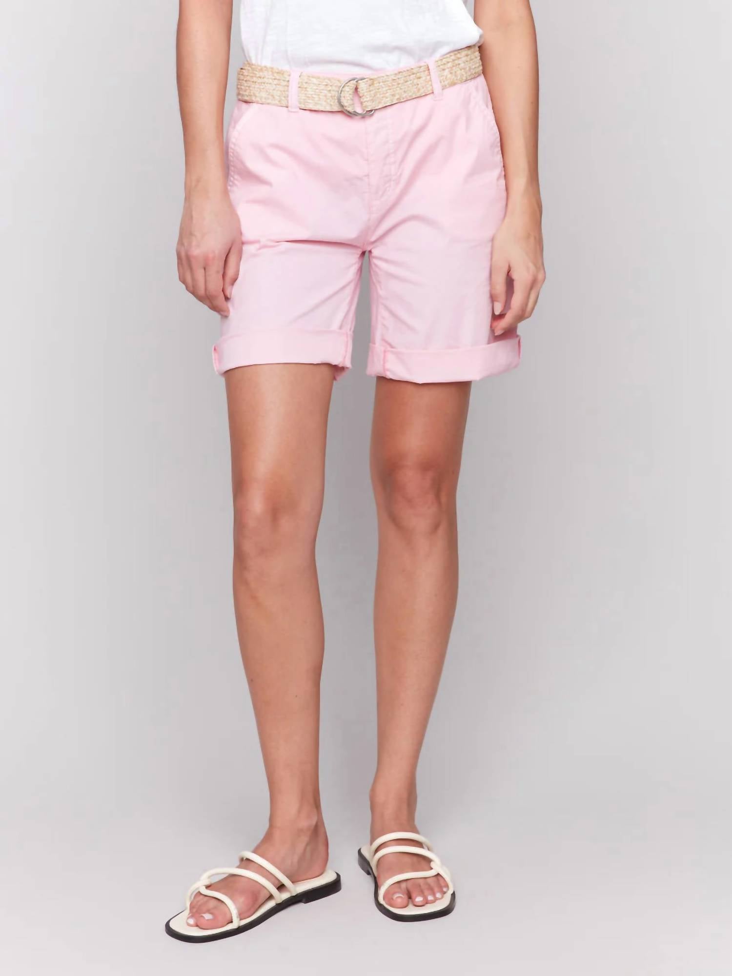 CHARLIE B Women's Roll Up Cuff And Belt Short in begonia - women's shorts