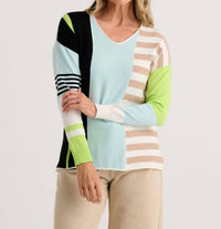 Zaket & Plover - Contrast Stripe V-neck Sweater