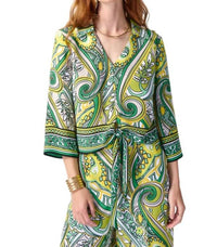 Joseph Ribkoff Matching Woven Paisley Print Pant And Top Set in set vanilla multi - women's sleepwear - detail view