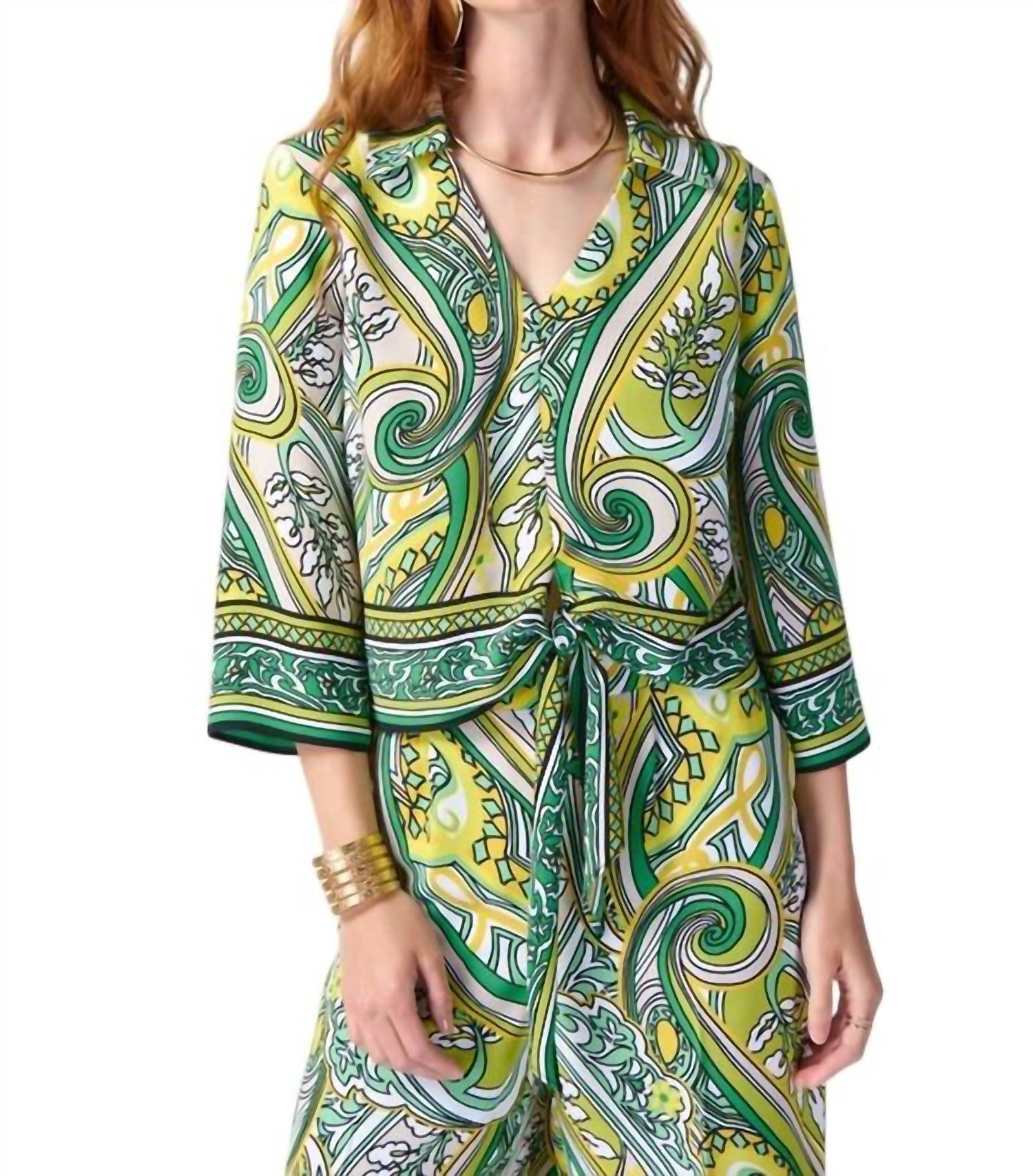 Joseph Ribkoff Matching Woven Paisley Print Pant And Top Set in set vanilla multi - women's sleepwear - detail view
