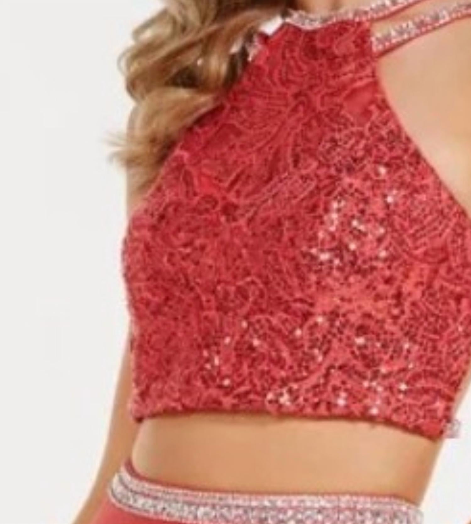 ALYCE PARIS Two Piece Halter Sequin Prom Dress in watermelon - women's dress - detail view