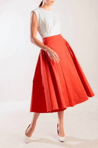 Flying Tomato - Women's Solid Woven Full Midi Skirt