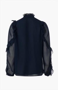 Iris Setlakwe Women's Chiffon Ruffle Blouse in navy - women's blouse - detail view