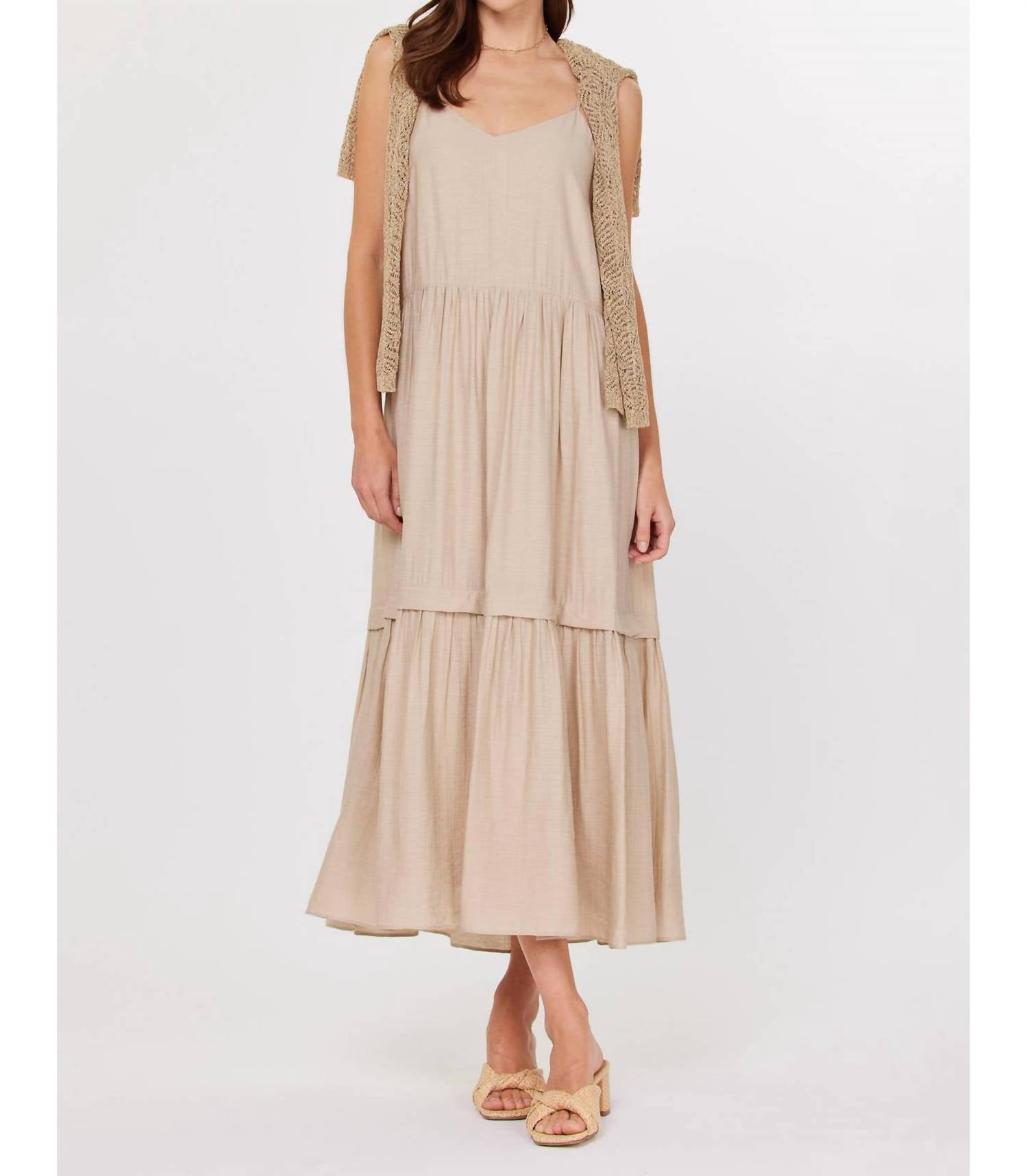 Current Air - Long Sleeve Two Fer Sweater & Tiered Midi Dress Set