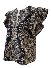Ulla Johnson Severine Flutter Sleeve Top in noir flora 1 - women's blouse - alternate view