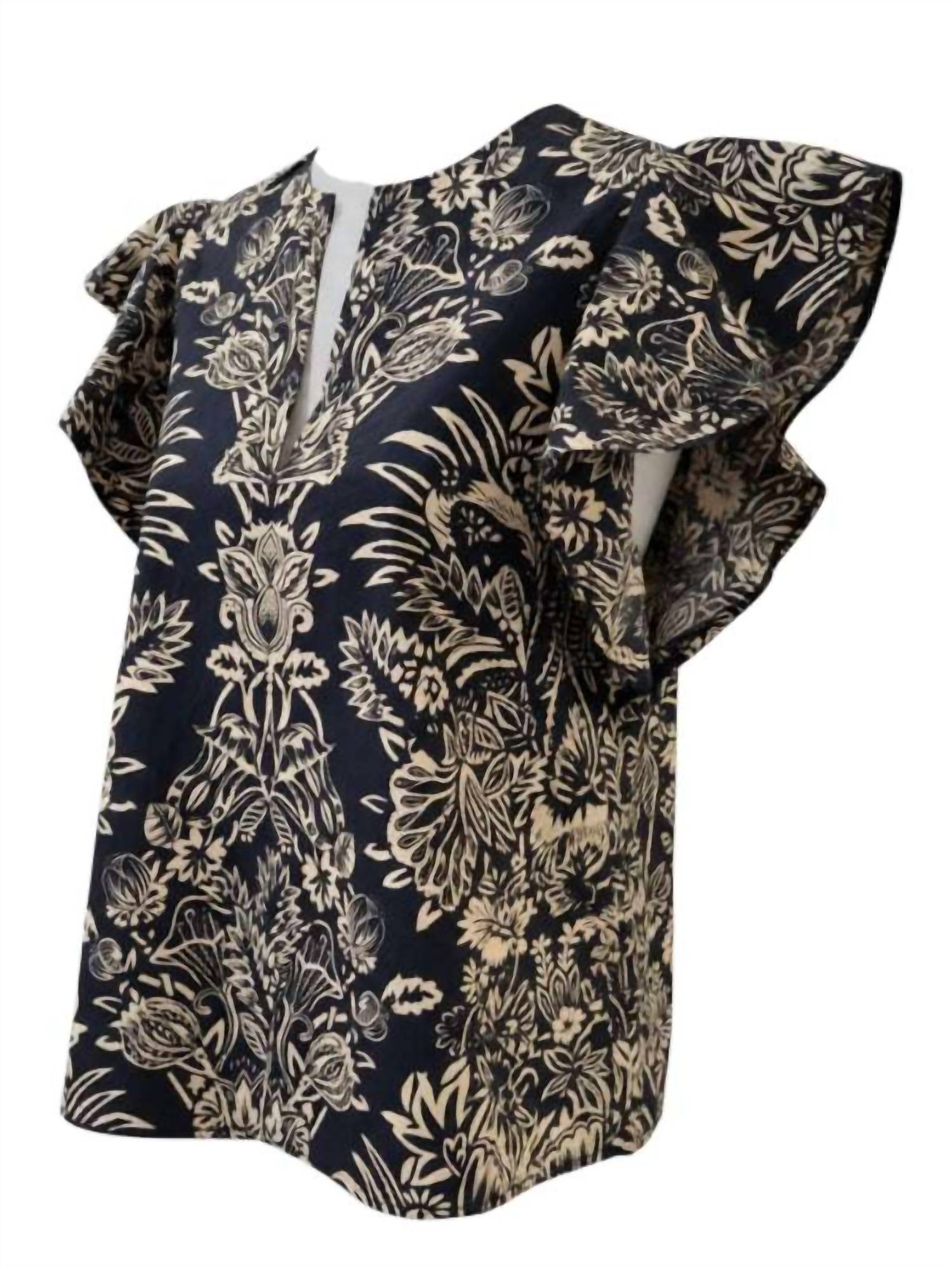 Ulla Johnson Severine Flutter Sleeve Top in noir flora 1 - women's blouse - alternate view