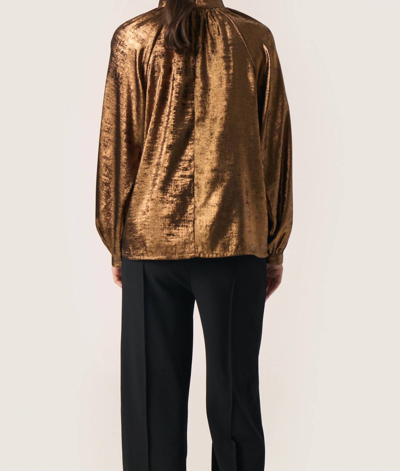Soaked In Luxury - Elvie Funnel Neck Metallic Blouse