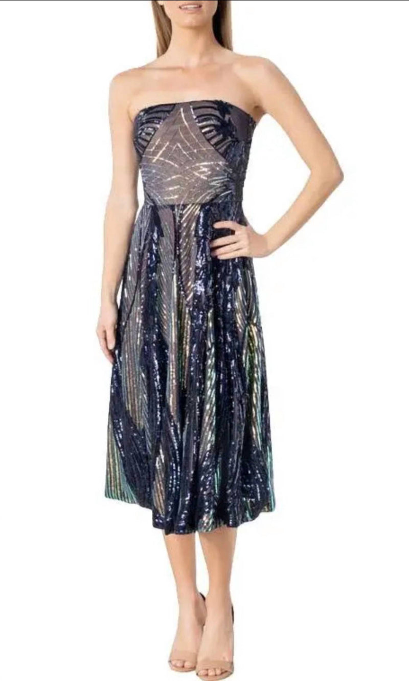 DRESS THE POPULATION Sequin Fit & Flare Dress in multi - women's dress