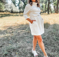 TRIBAL 3/4 Sleeve Funnel Neck Dress - Plus in heather frostgrey - women's dress