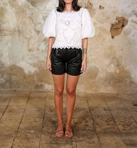Scarlett Poppies - CUTWORK EMBROIDERED LINEN BALLOON SLEEVE TOP