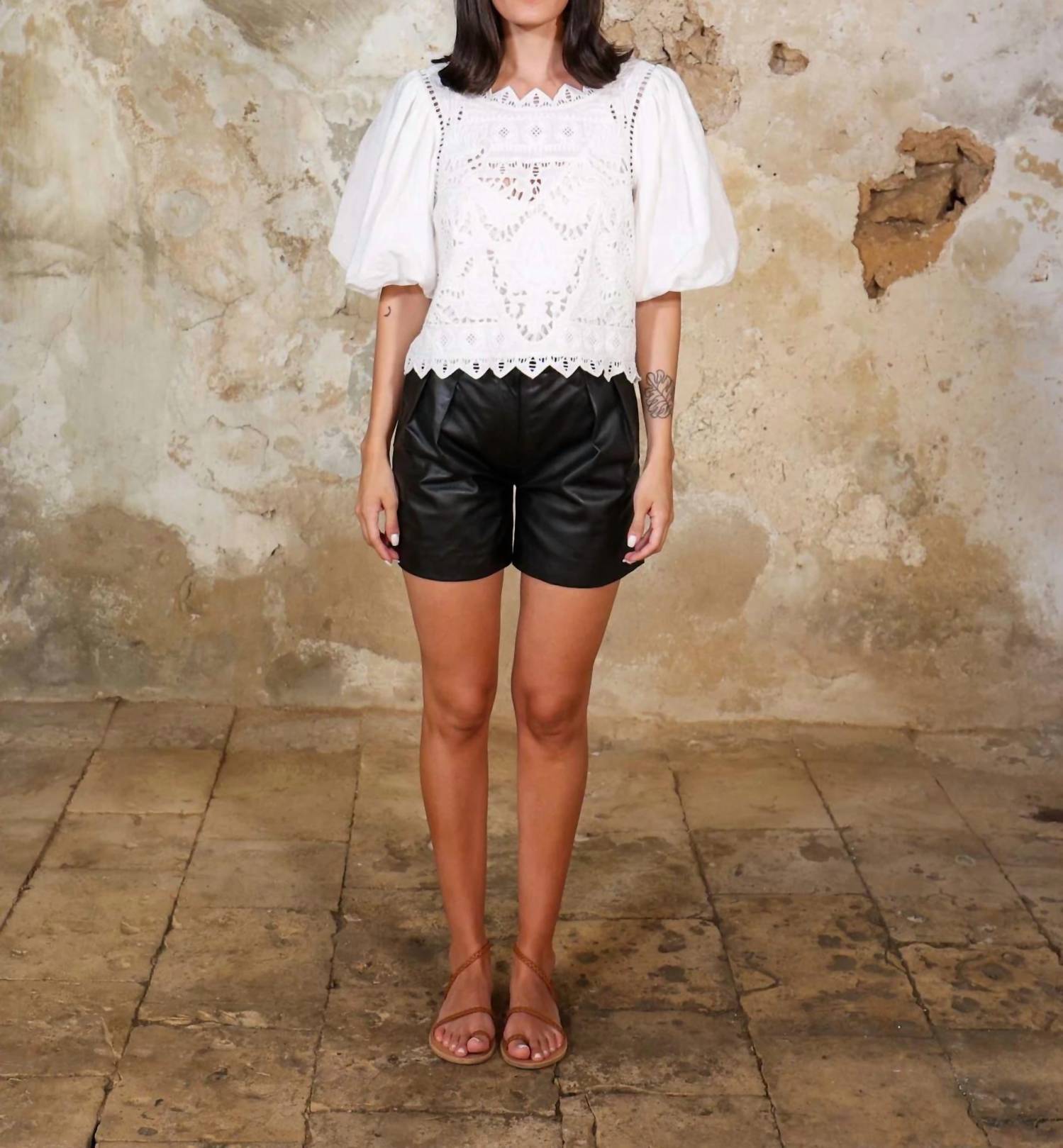 Scarlett Poppies - CUTWORK EMBROIDERED LINEN BALLOON SLEEVE TOP