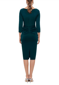 Xscape - V-neck Side Ruffle Midi Dress