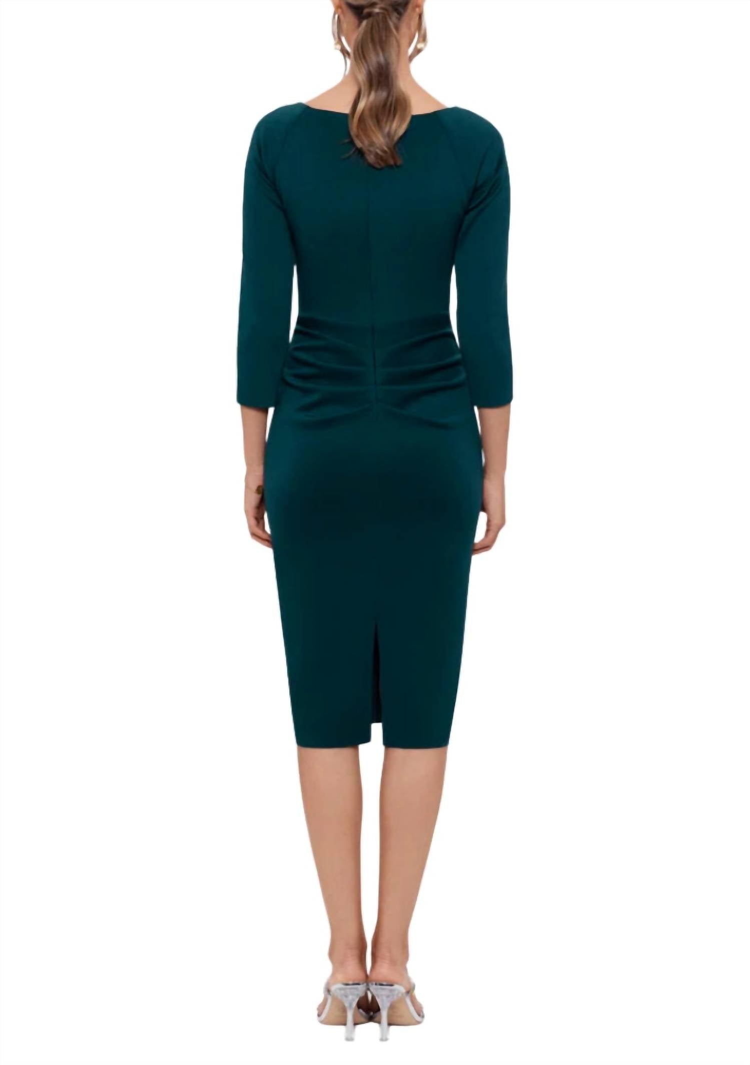 Xscape - V-neck Side Ruffle Midi Dress